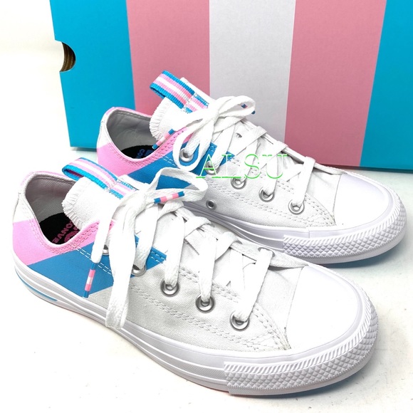 💖MEGA SALE💖Converse Ctas  White 90s Pink Blue Transgender 🏳️‍⚧️ Trans 167760C - Picture 6 of 8